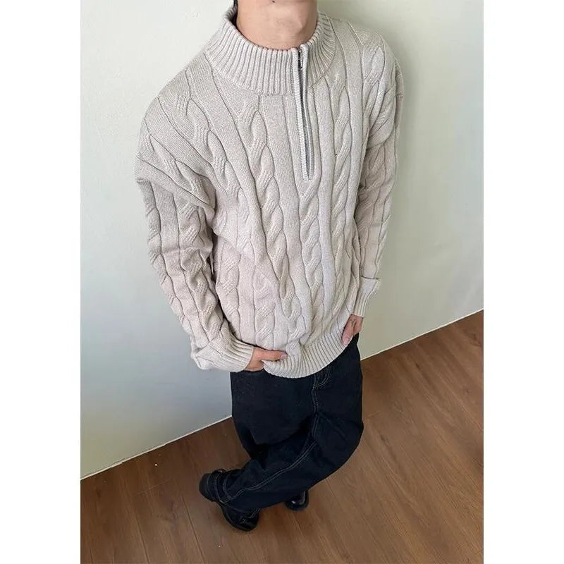 Winter Sweater Men Warm Fashion Casual Zipper Knitted Pullover Men Korean Loose Long Sleeved Sweater Mens Jumper Clothes M-2XL voguable