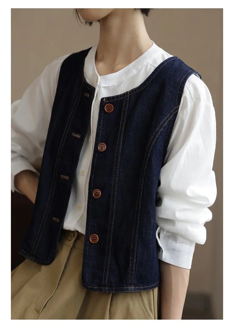 Y2K Retro Harajuku Denim Vest Women Slim Streetwear American Vintage Vest Jacket Fall O Neck Sleeveless Female Solid Vest Tops voguable