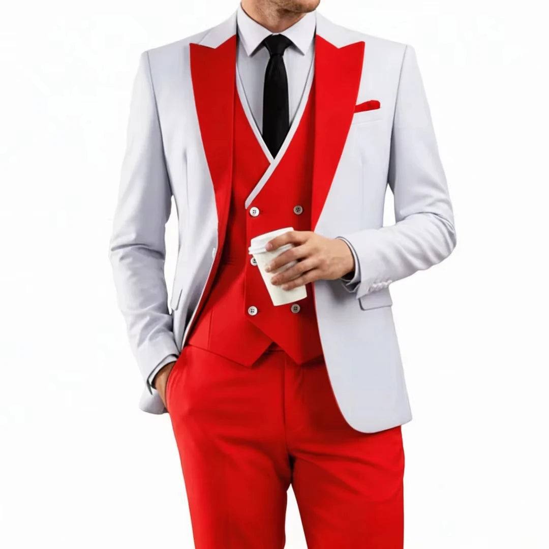 Voguable  Men Suit Sky Blue White 3 Pieces With Lapel For Wedding Groom Party Prom Birthday Banquet Business Work Set Jacket Vest Pant voguable