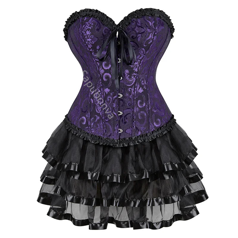 Voguable sexy corsets for women plus size costume overbust burlesque corset and skirt set tutu corselet victorian fashion gowns voguable
