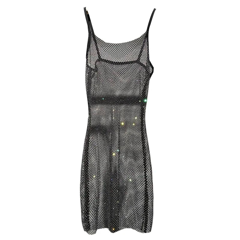 Voguable  Bungee Sexy Slim Slim Women's Summer New Bright Diamond Crystal Temperament Bag Hip Sling Mid-length Dress Fashion Trend voguable