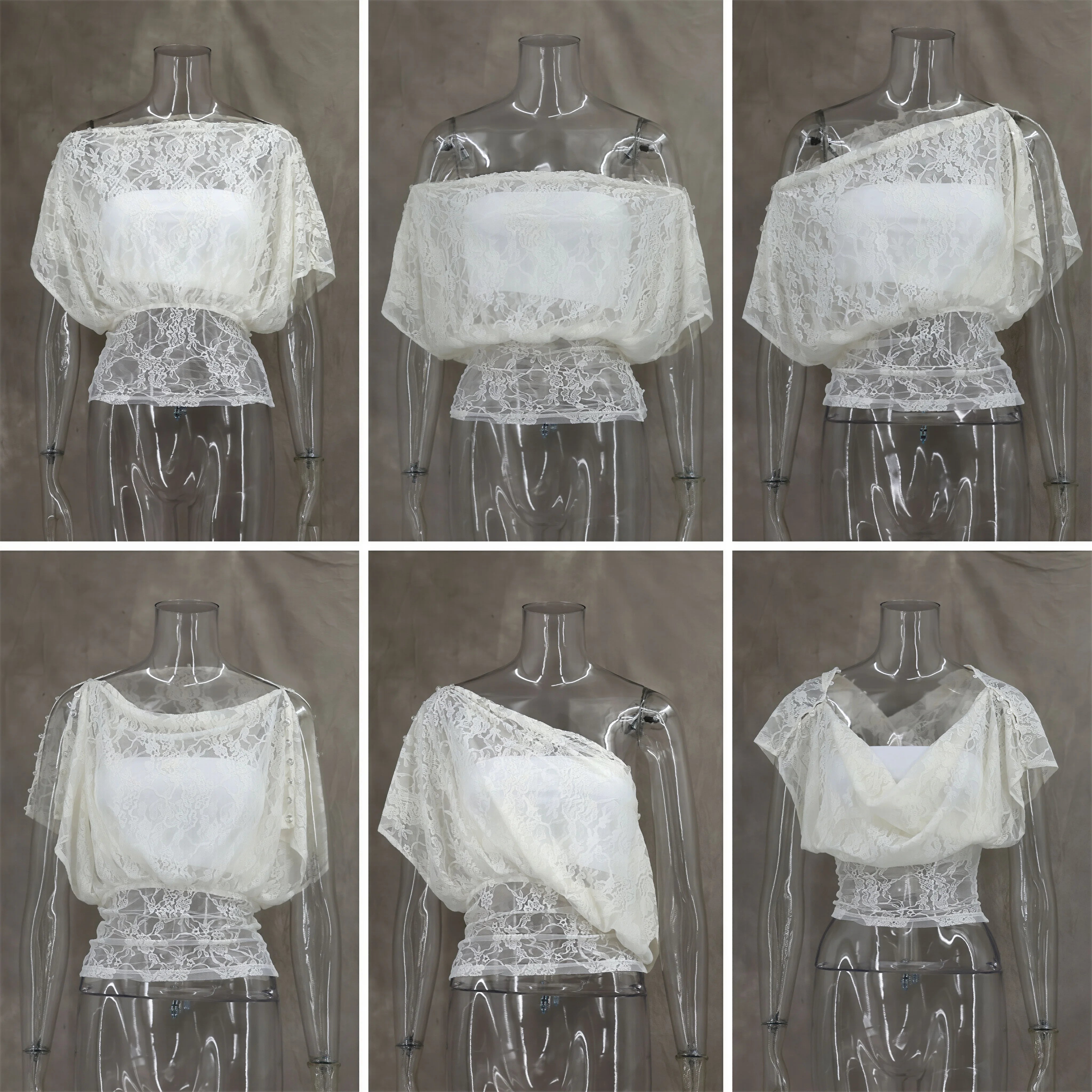 Voguable  Women Lace Buttons Top Off Shoulder Multi-Way Wear Slim Fit Cropped Y2K Sexy Street Party Casual Spring/Summer Tees voguable