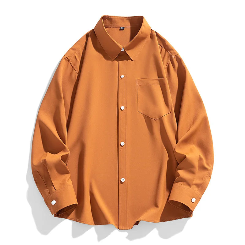 6 Colors Men's Baggy Long Sleeve Shirt Fashion Korean Lapel Coat Tops Youth Casual Classic Simple Male Clothes Trendy Brand voguable