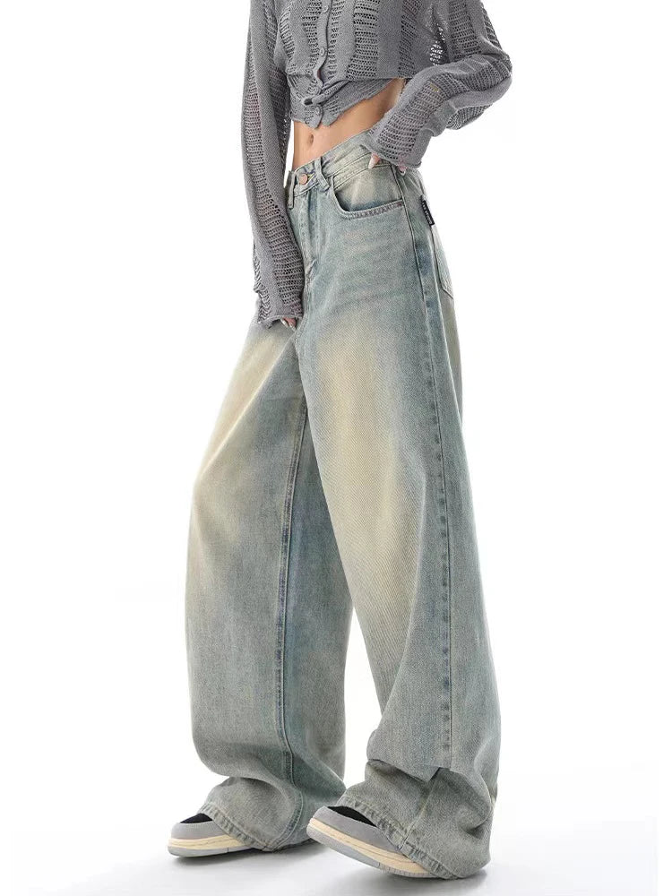 Y2K American Retro Jeans Women High Waist Streetwear Loose Wide Leg Denim Trousers Bf Harajuku Hip Hop All-Match Straight Pants voguable