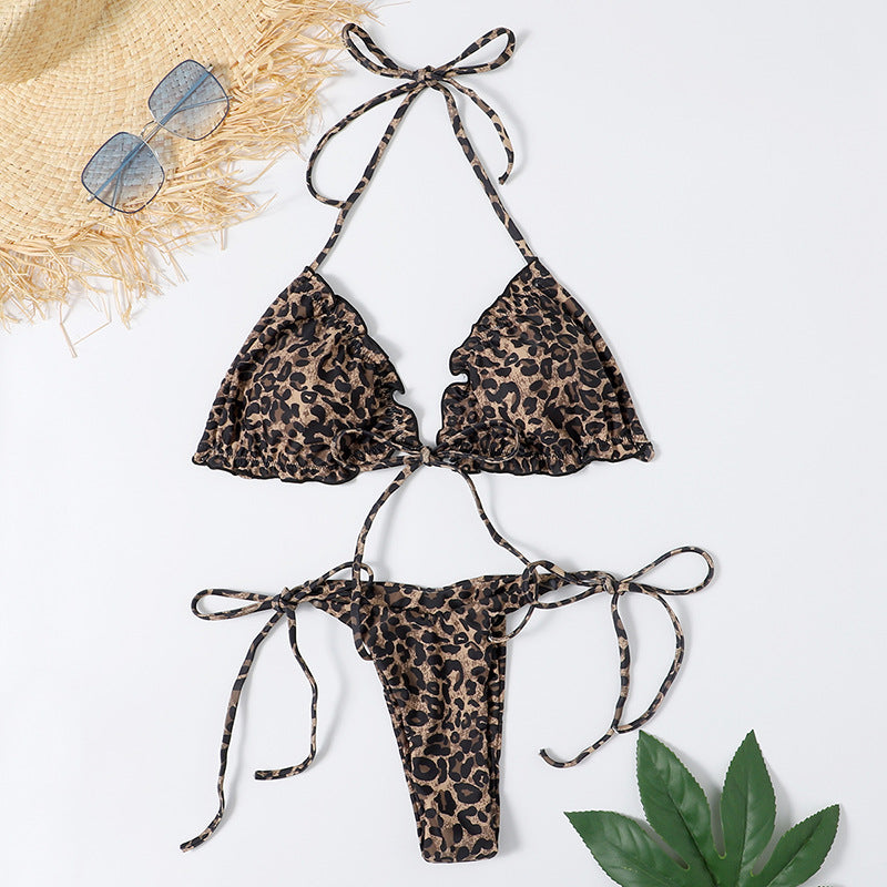 Bikini 2022 Woman Sexy Bikini Split Double Sided Printed Swimsuit Lace Up Strap Bikini Suit Summer Beach Bikini Swimwear voguable