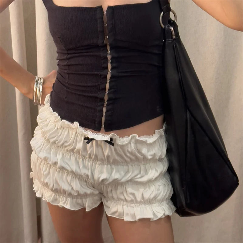 Ruffle Shorts Coquette Clothing Women 3D Bow Lettuce Trim Elastic Waist Tiered Bloomers Bottoms y2k Clothes Streetwear voguable