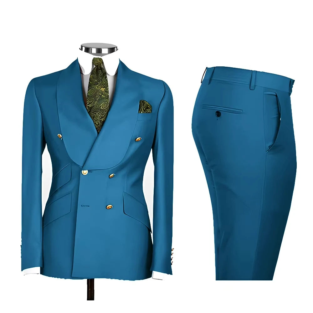 Voguable  Men's Double Breasted Tuxedo Suit Shawl Lapel Slim Fit 2 Piece Blazer & Pants Formal Business Luxury Suits Casual Wedding Groom voguable