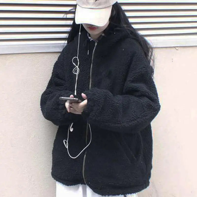 Women Oversized Parkas Hooded Thick Coat Ladies Soft Kawaii Jacket Double Sided Outerwear Autumn Winter Warm Long Sleeve Bomber voguable