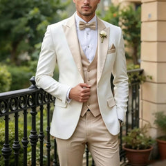 Voguable  Men Suit White 3 Pieces Single Button With Lapel For Wedding Birthday Banquet Party Business Work Office Jacket Vest Pant voguable