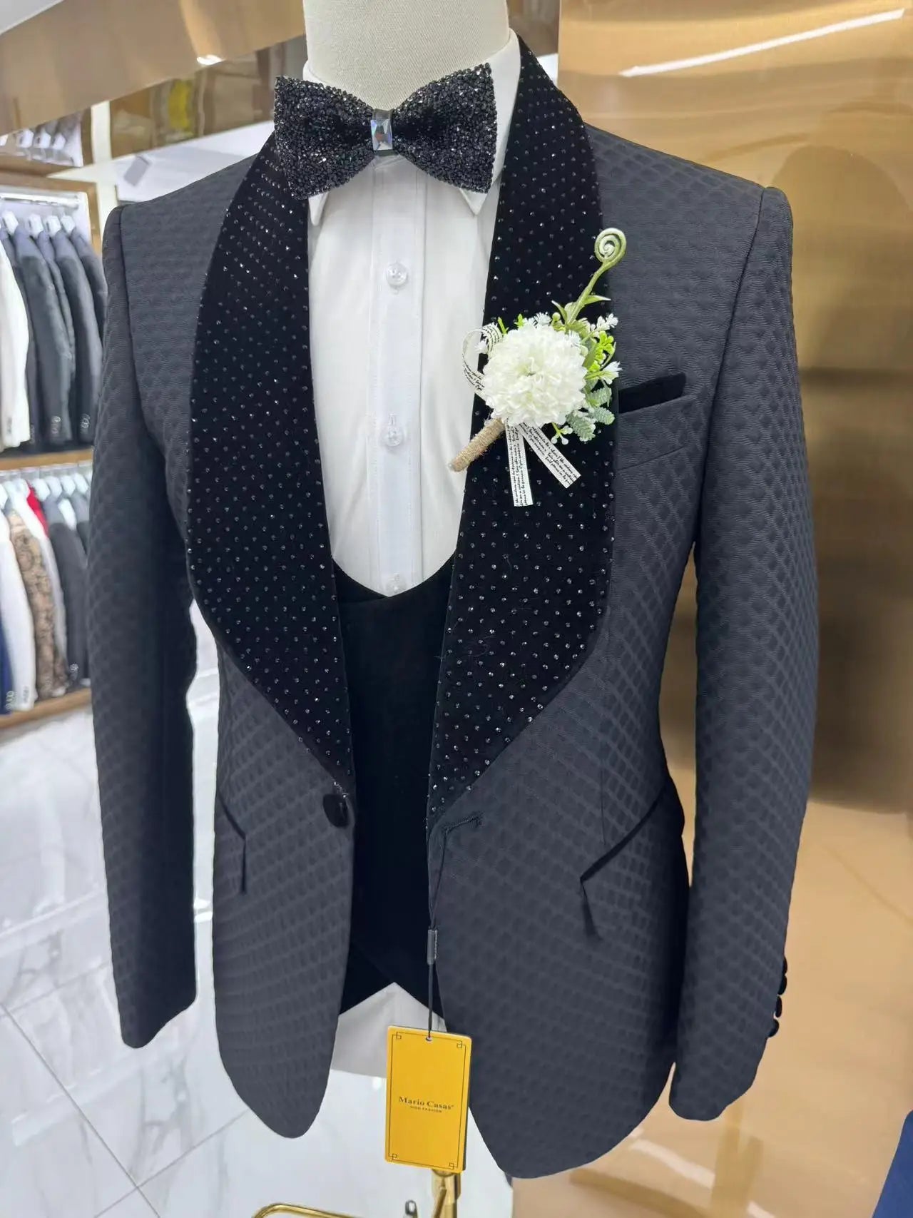 Man Suit Fine Pressed Diamond Men's Wedding Casual Host Suit 3 Pieces   Wedding Suits for Men voguable