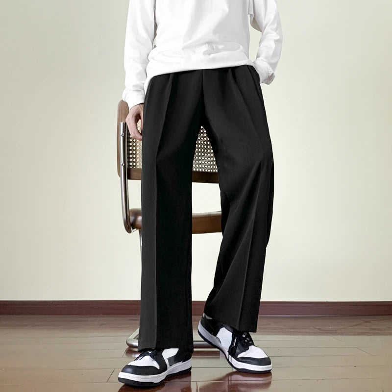 Japanese Vintage Drape Pants Men Spring Summer Korean Coffee Color Suit Pants Loose Straight Casual Pants Button Trousers S-3XL voguable