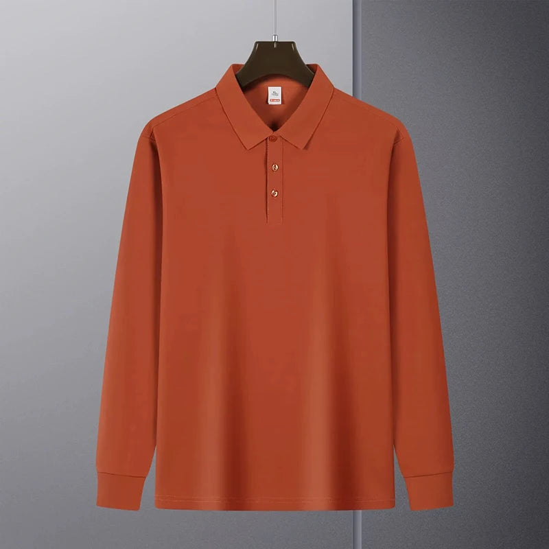 New American Retro Men Polo Shirt Light Luxury Solid Color Slim-fit Commuting Long Sleeve T-shirt Leisure Business Pullover Tops voguable