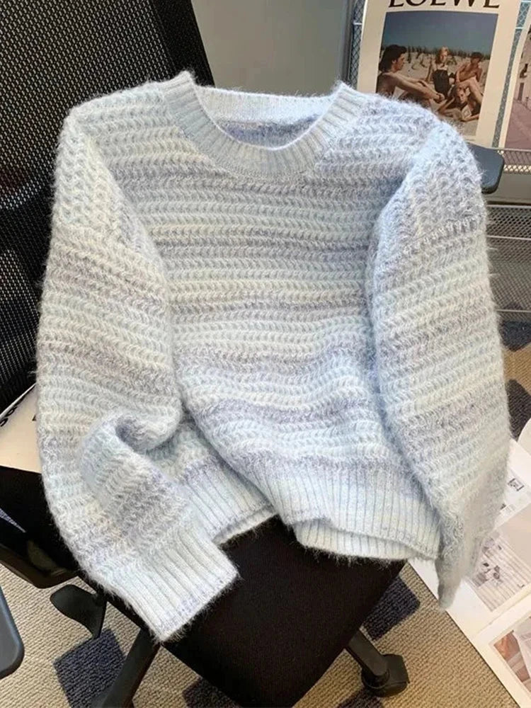 Women Chic Rainbow Sweater Loose Cute O Neck Long Sleeve Knitted Jumpers Fall Winter Lazy Wind Japan Fashion Sweet Pullover voguable