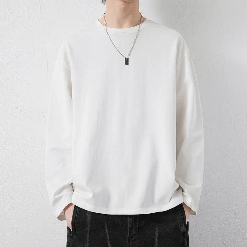 Spring Autumn KPOP Fashion Style Harajuku Slim Fit Tops Loose Casual All Match Sweatshirt Solid O Neck Thin Long Sleeve Tshirts voguable