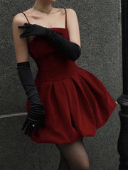 Red Strap Ruched Off-Shoulder Evening Party Dress mysite