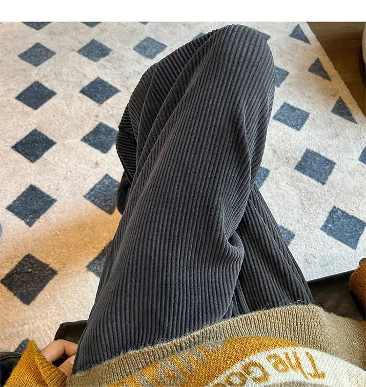 Autumn Corduroy Straight Trousers Men Loose Solid Casual Drape Trousers Harajuku Fashion Drawstring Street Wide Leg Sweatpant voguable