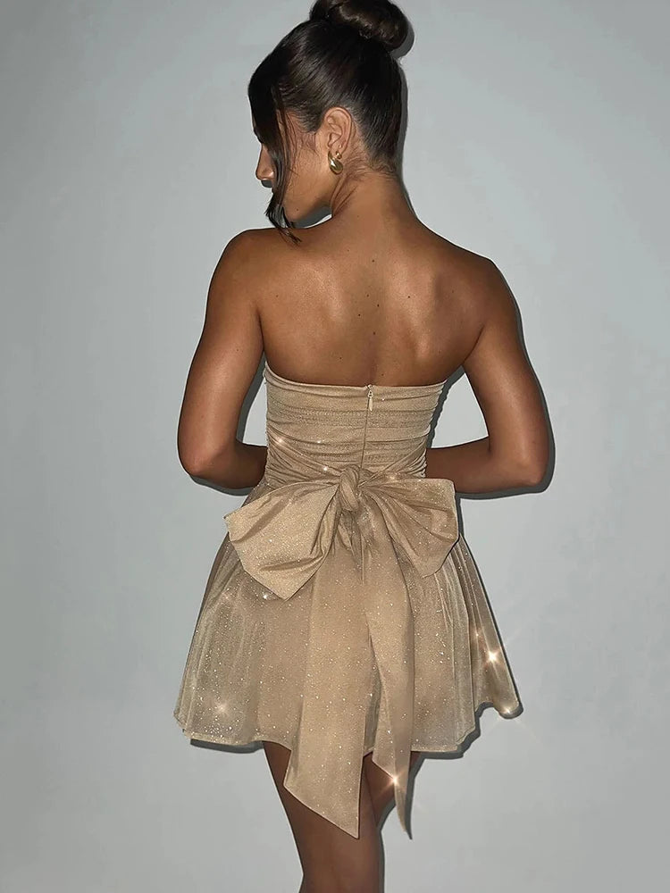 Sexy Mesh Double Layer Sleeveless Dress Women Zipper Tight Frills Shining Mini Female Elegant Party Club Evening Dress voguable