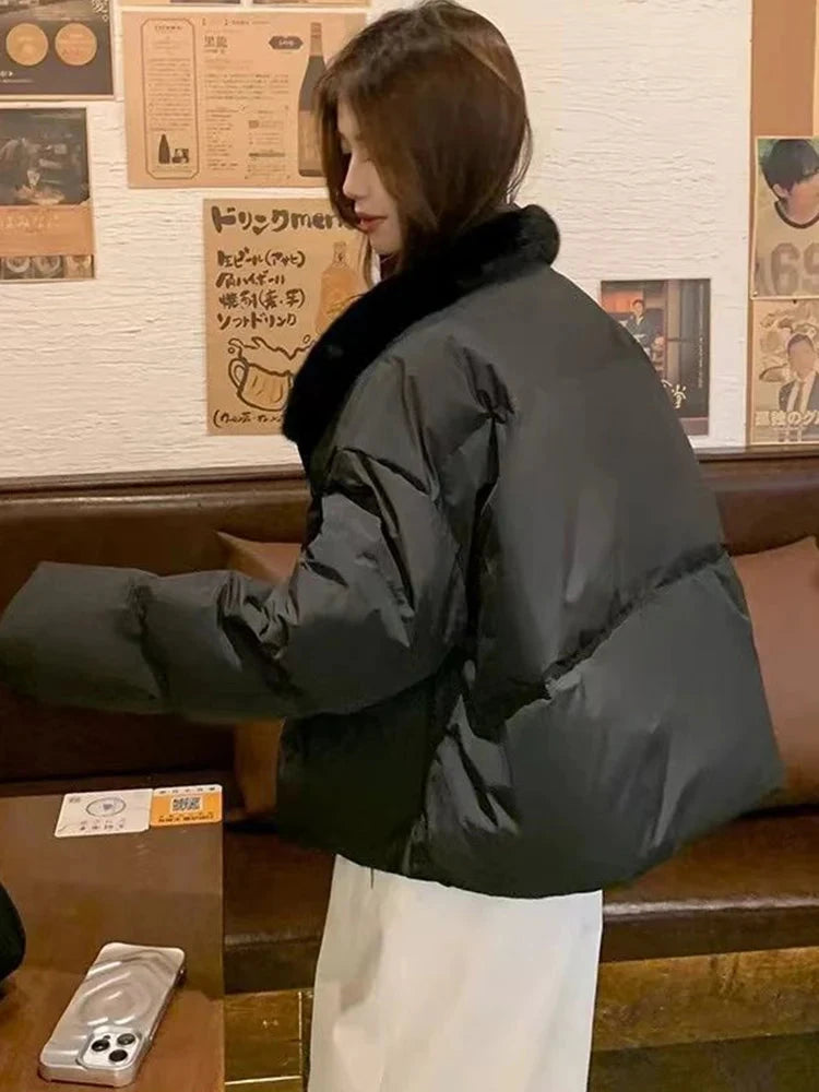 Winter Korean Pink Parkas Women Sweet Long Sleeve Warm Thick Cotton Coat Casual Stand Collar Preppy Style Lady Cute Jacket voguable