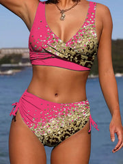Voguable  Drawstring V Neck High Waist Bikini Women Printed Swimwear Female Swimsuit Bathers Bathing Swimming Suit Beachwear Summer voguable