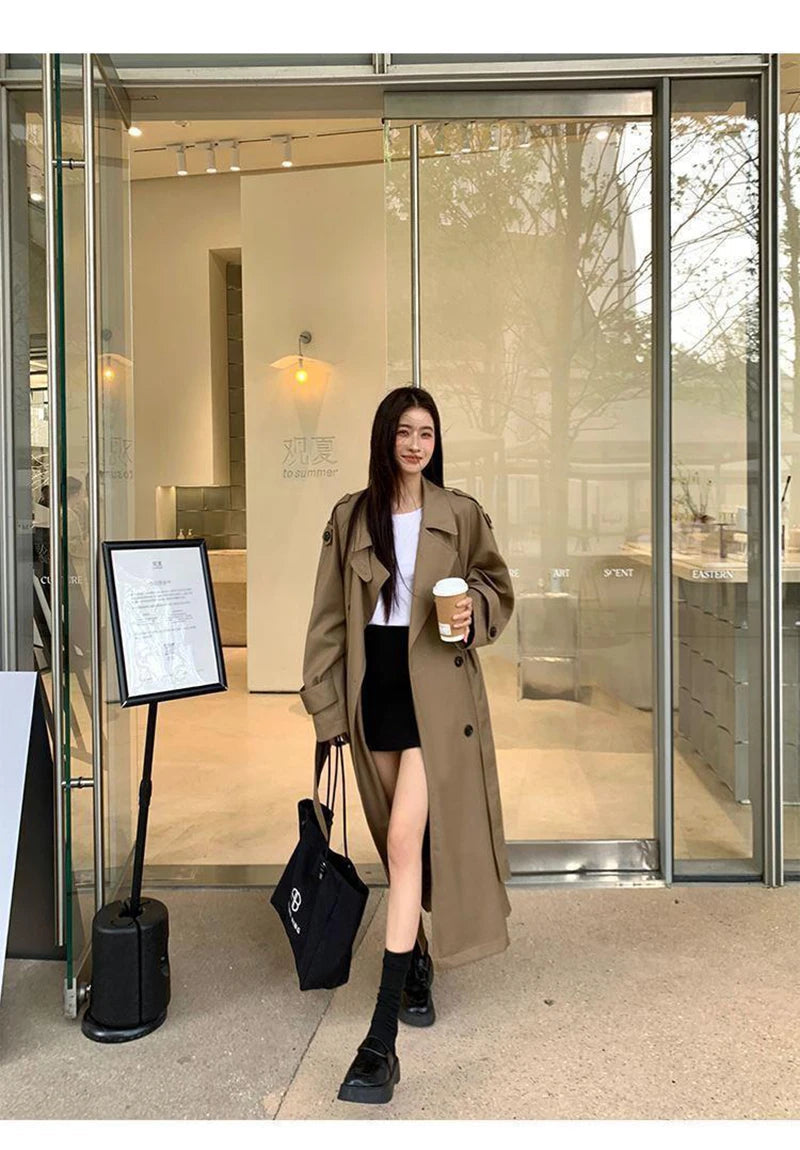 Vintage Elegant Women Long Trench Casual England Long Sleeve Belt Coat Jacket Fall Winter Lady Sweet Retro Harajuku Pockets Tops voguable