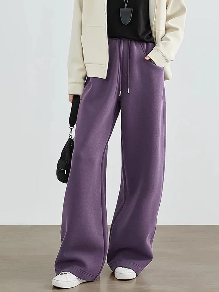 Women Streetwear Purple Sweatpants Loose High Waist Vintage Fall Wide Leg Pant Casual Retro Pockets American Y2K Female Trousers voguable