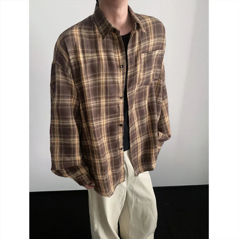 Black Long Sleeved Shirt Men Retro Plaid Shirt Men Japanese Streetwear Loose Casual Shirt Mens Fashion Shirts Plus Size 5XL voguable