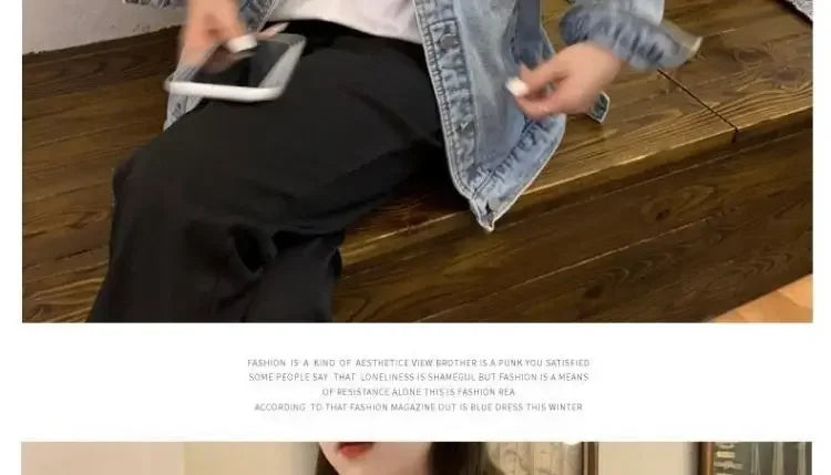 Vintag Distressed Autumn New Denim Jackets Women Lapel Solid Pockets Button High Street Long Sleeve Loose Short Cowboy Coats Top voguable