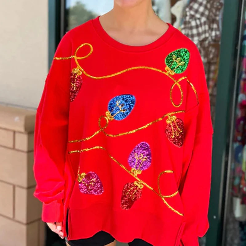 Autumn Winter Fashion Fresh Sweet Cute Style Females Clothing Christmas Sequins Long Sleeve Pullover Sweater Women's jumper New Year voguable
