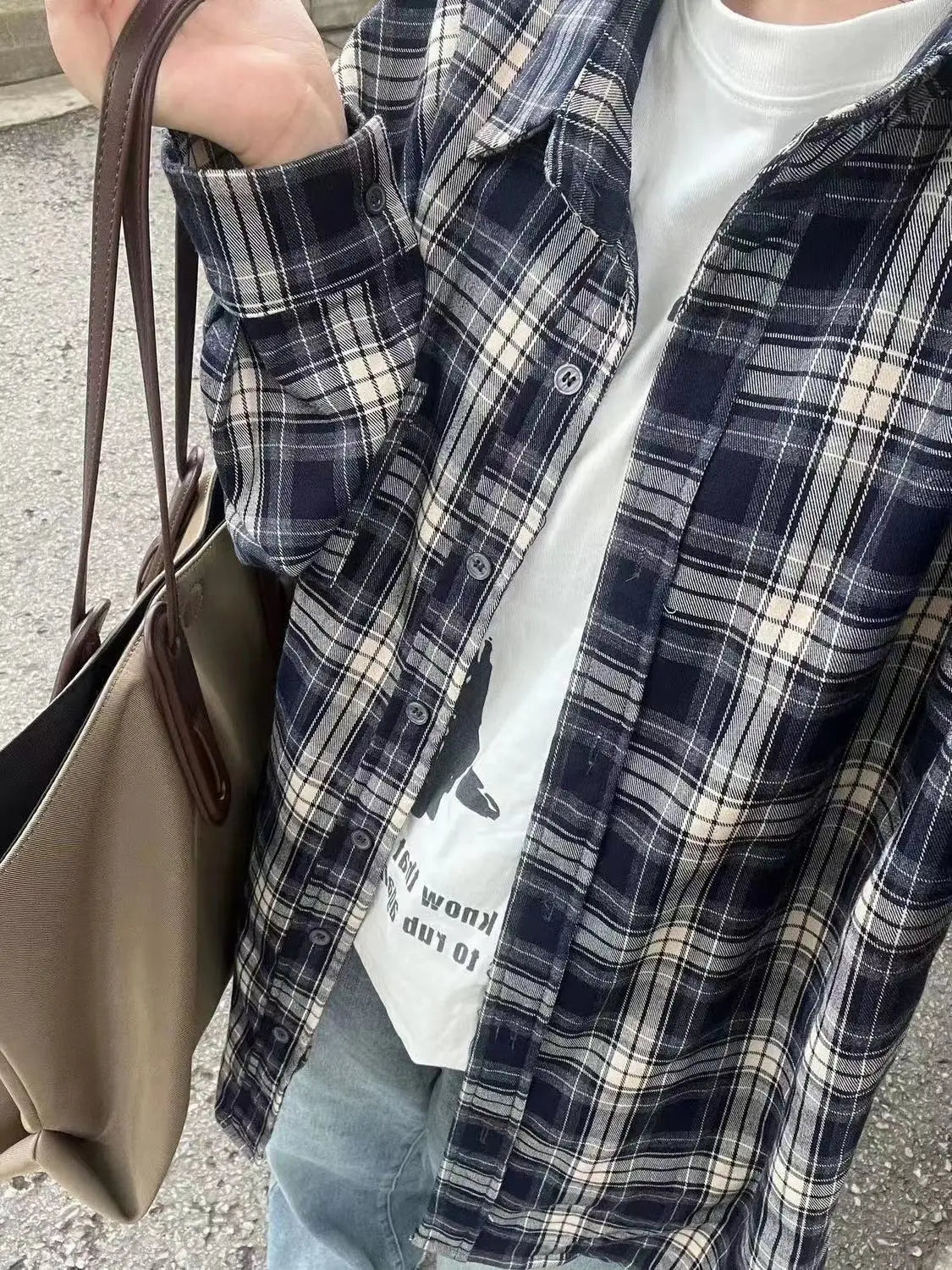 Vintage Plaid Shirt Women Loose Casual Medium Length Preppy Style Shirts Fashion Single Breasted Lapel Pocket Oversize Shirts voguable