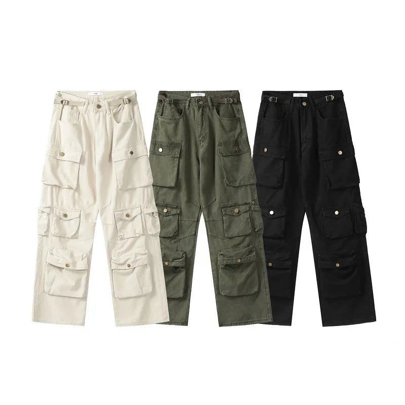 Street Popular Multi-pocket Overalls Men's Harajuku Style Loose Casual Pants High Street Retro Women’s Slacks Hip Hop Trousers