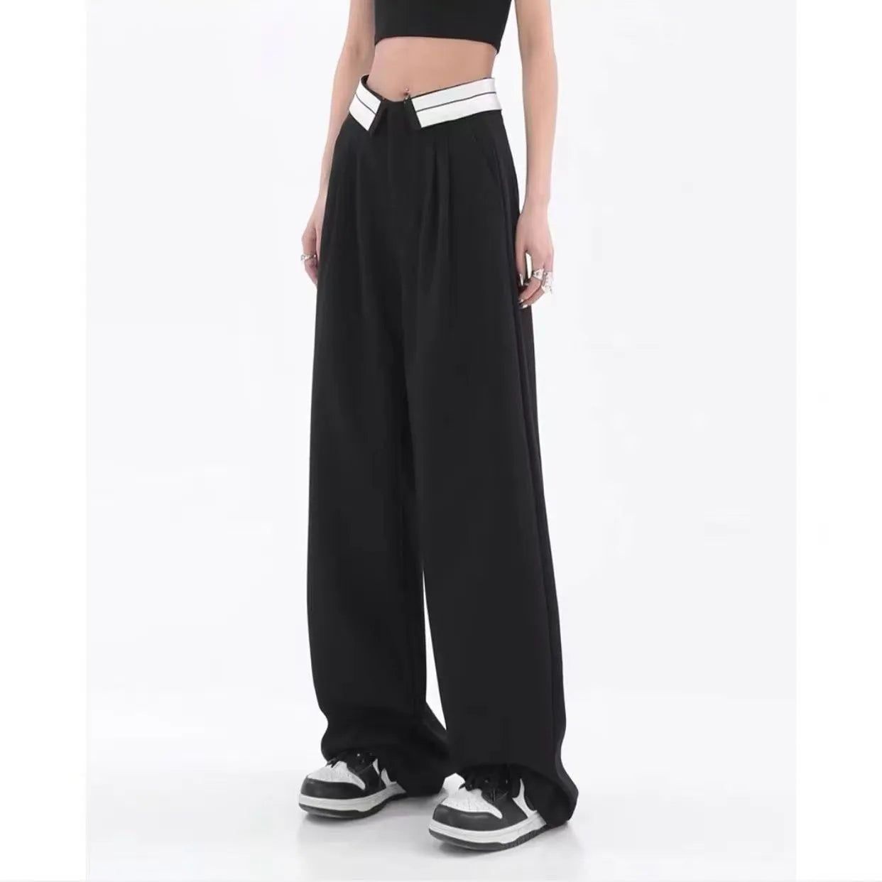 American trendy brand men black zipper design slit slightly flared pants vertical feeling straight casual pants retro trousers voguable