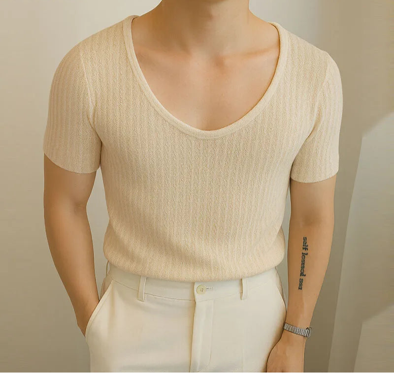 Summer Men Tank Tops V Neck Short Sleeve Solid Color Male Tee Tops 2025 Fashion Casual Men Clothing S-5XL Streetwear voguable