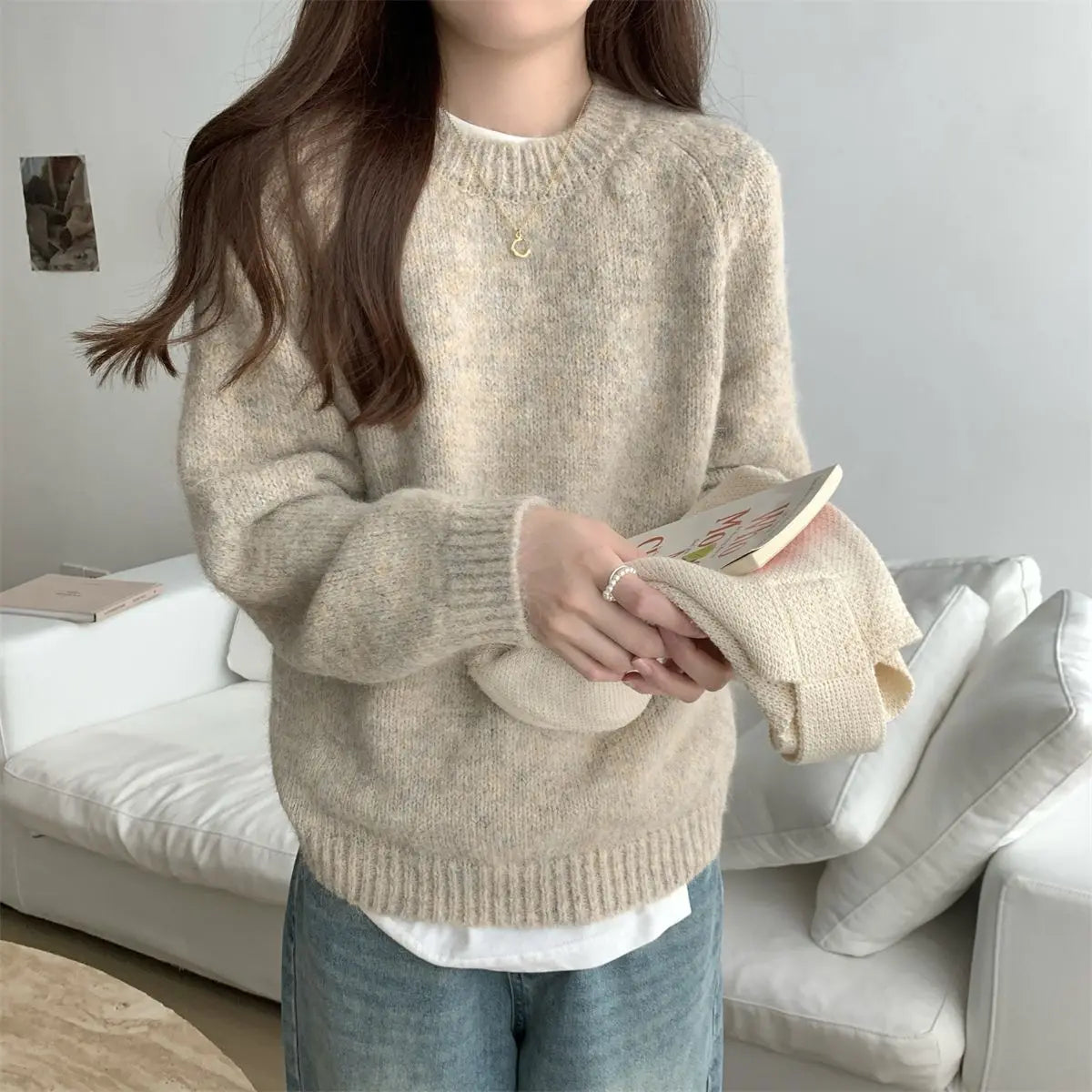 Simplicity Casual Autumn Winter New Women Sweater Korean Fashion Lazy Wind Solid O-Neck Loose Long Sleeve Pullovers Knitted Tops voguable