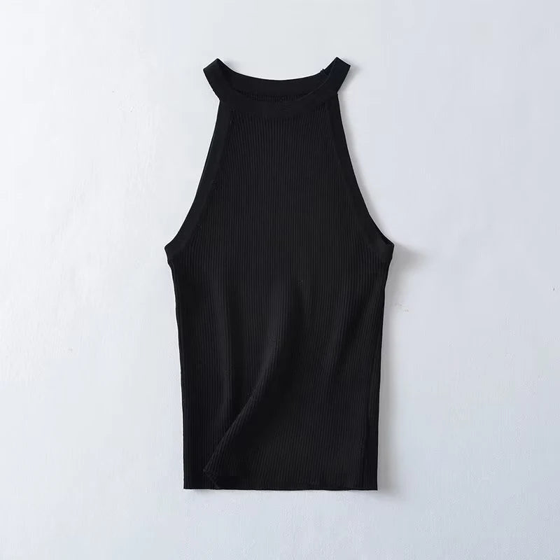 Voguable Summer Women Sexy Slim Sleeveless Striped Halter Knit Top voguable