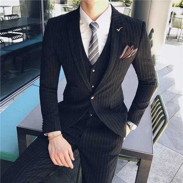 Voguable S-7XL ( Blazer + Vest + Pants ) Groom Wedding Dress Dark Plaid Classic Retro Men's Formal Business Suit Three-Piece Set voguable