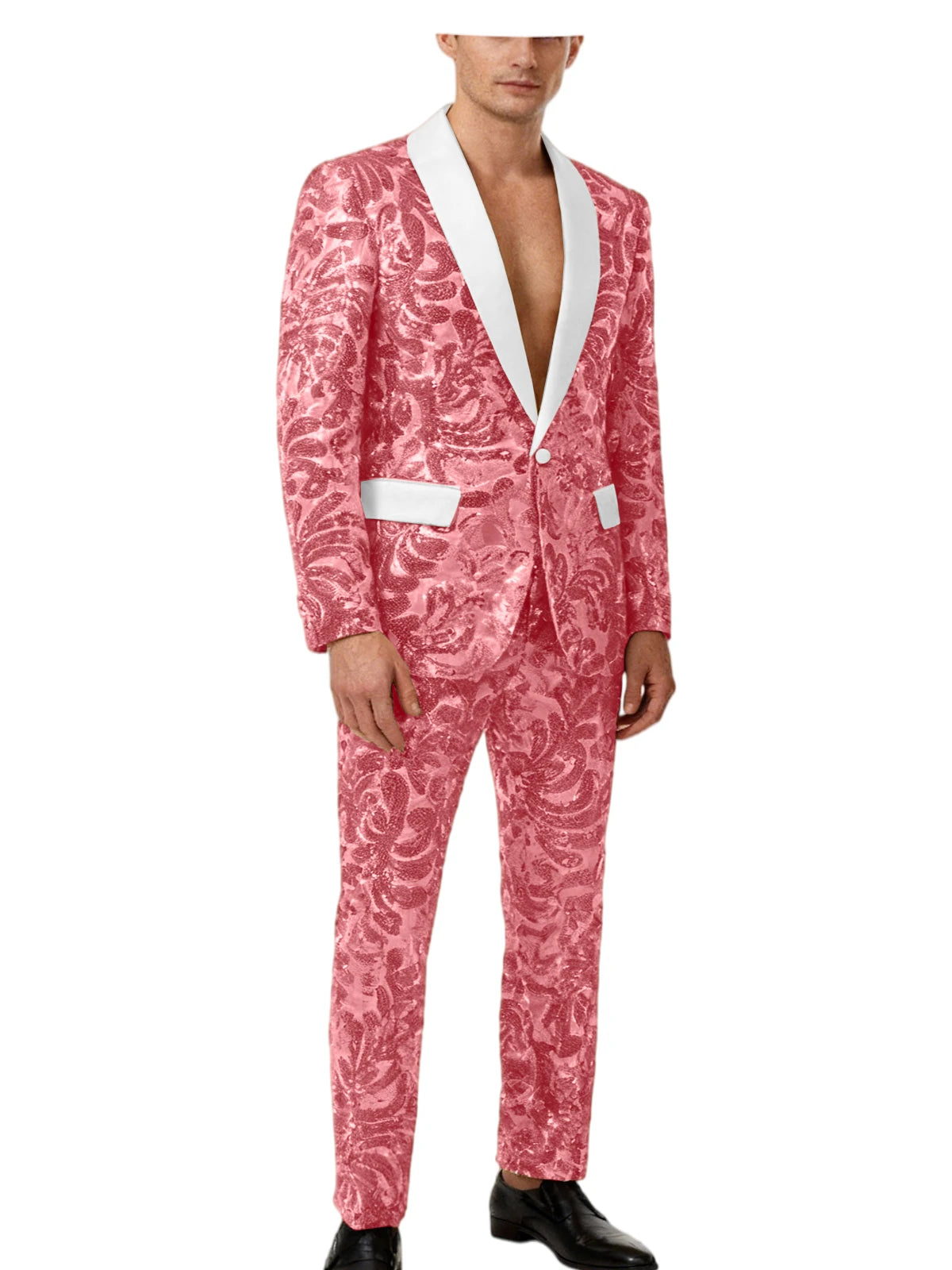 Voguable  Luxury Men's Sequin 2 Piece Set (Blazer+Pants) Shawl Collar 1 Button Slim Fit Sparkly Tuxedos Jacket Trousers for Wedding Party voguable