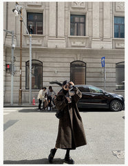 Autumn Winter Long Loose Casual Soft Plaid Woolen Coat Women Double Breasted Stylish Chic Luxury Designer Clothes voguable