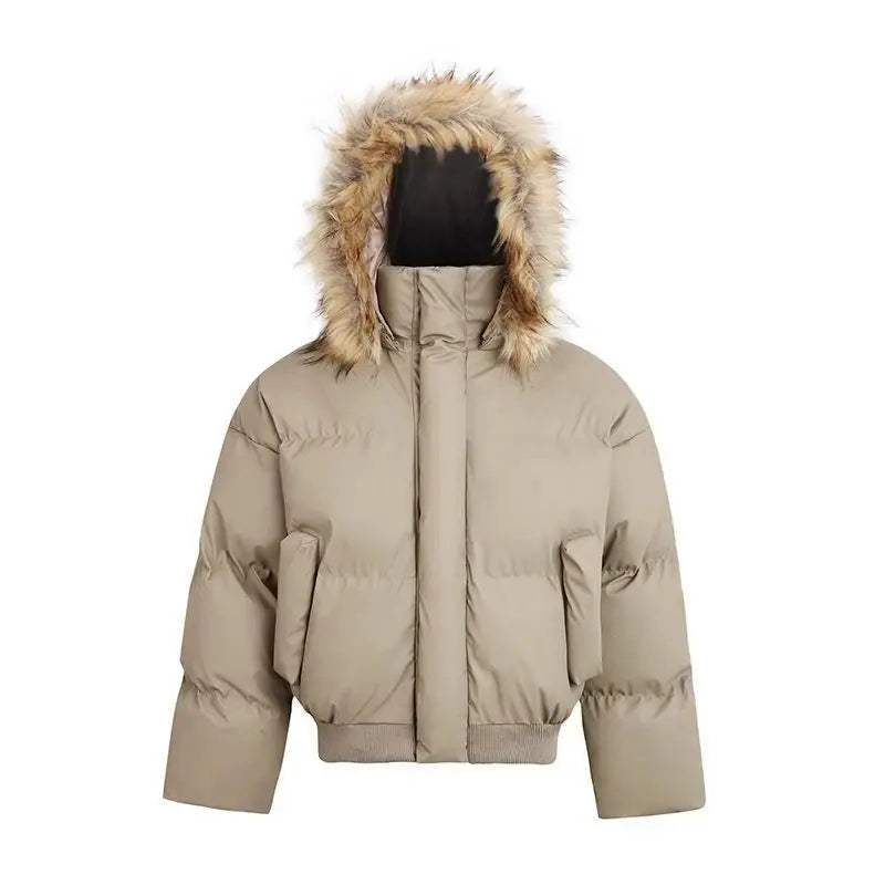 Voguable  Black Fur Collar Hooded Coats Winter American High-Street Puffer Jackets Warm Thickened Loose Outerwear Punk Subculture Fashion voguable