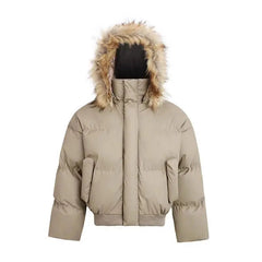Voguable  Black Fur Collar Hooded Coats Winter American High-Street Puffer Jackets Warm Thickened Loose Outerwear Punk Subculture Fashion voguable