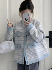 Fall Women Sweet Tweed Jacket Vintage Casual Long Sleeve Elegant Coat French Cute O Neck Women Fall Winter Retro Tops New voguable