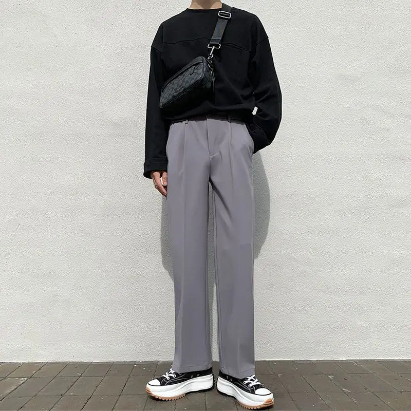 Voguable  Harajuku Wide leg Casual Pants Men Korean Fashion Drape Suit Pants Streetwear Cool Black Straight Long Trousers Work Wear New voguable