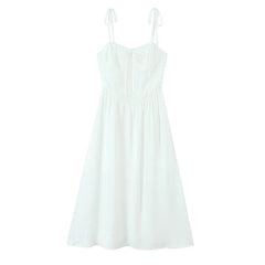 French Retro Floral Print Bow Sexy Spaghetti Straps Dress Women Elegant A-line Midi Casual Summer Dresses Holiday Robe voguable