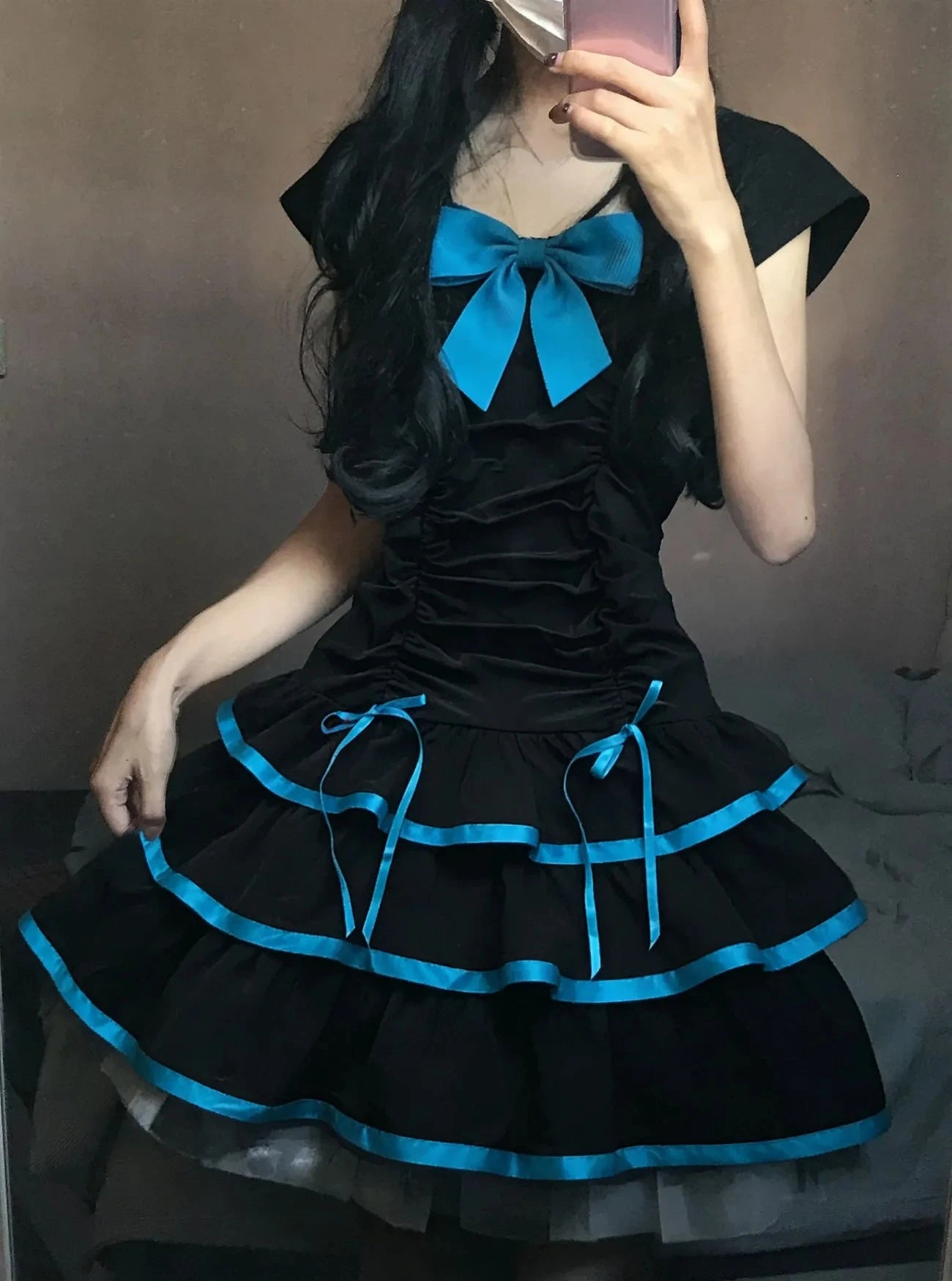 Voguable  Summer Japanese Sweet Kawaii Lolita Dress Women Vintage Lace Bow Ruffle Cake Dress Harajuku Y2k Slim Bandage Dress Fashion voguable