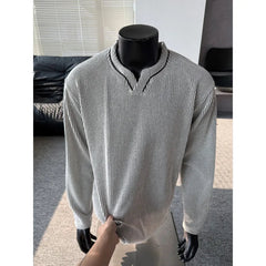 Autumn Long Sleeved T-shirt Men Fashion V-neck T-shirt Men Streetwear Hip-hop Loose Casual Pleated T Shirt Mens Top M-3XL voguable