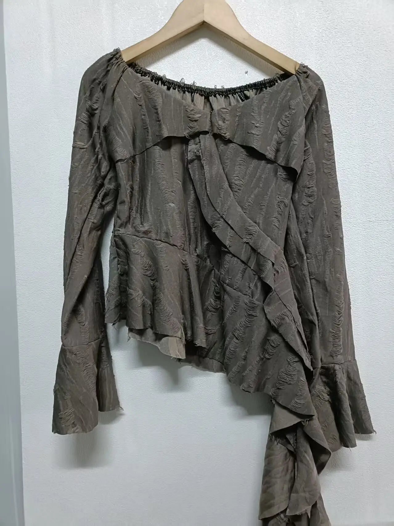 Voguable  Ruffles Hollow Out Asymmetric Slim T-shirt New Sweet Mermaid Mesh Ropa Mujer Spice Girls Sexy New Trendy Y2K Blouses voguable