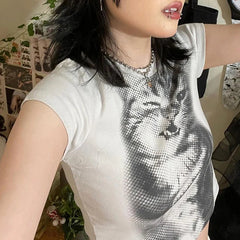 y2k Crop Top Cute T Shirt Women Summer Cat Print Round Neck Short Sleeve Baby Tee Graphic Clothes 2000s Streetwear voguable