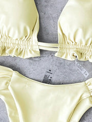 Voguable  Sexy Triangle Bikini Women Yellow Metal 3D Snake Strap Push Up Pleate Thong Swimsuit Summer Bathing Suit Bandage Swimwear voguable