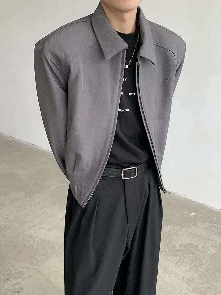 Black Short Autumn Suit Jacket Male College Preppy Wearing American Baseball Uniforms with High-end Shoulder Pad Jacket Chic voguable