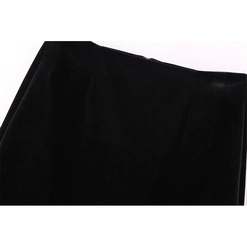 Voguable Vintage Women Black High Waist A-line Velvet Mini Skirt voguable