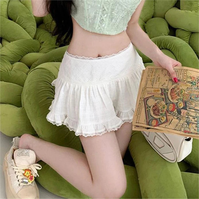 y2k Skirt Women Coquette Clothes White Lace Trim Low Rise Flowy A Line Short Skirts 2000s Fairycore Skirt Streetwear voguable